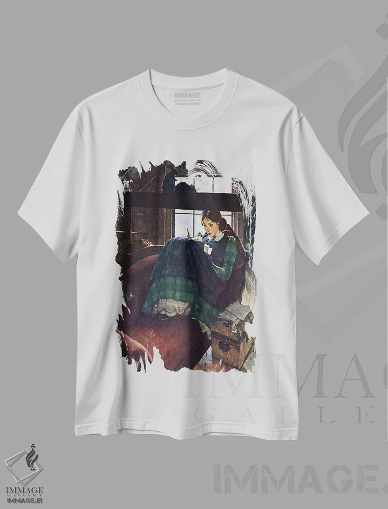 تیشرت سفید طرح دار محبوب ترین نویسنده زن آمریکایی، دکوراسیون جایگزین اثر نورمن راکول | immage.ir