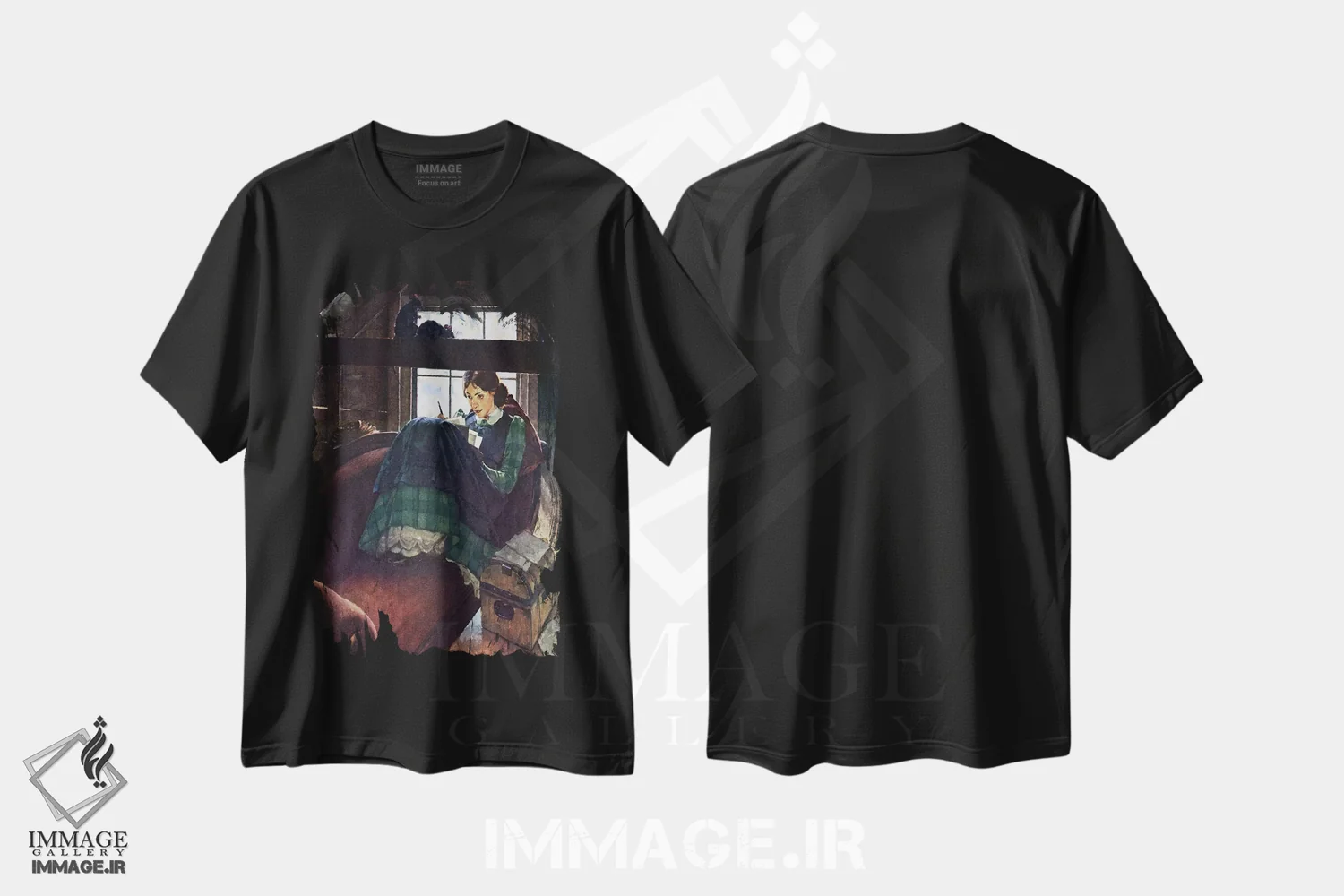 تیشرت مشکی طرح دار محبوب ترین نویسنده زن آمریکایی، دکوراسیون جایگزین اثر نورمن راکول | فروشگاه ایماژ