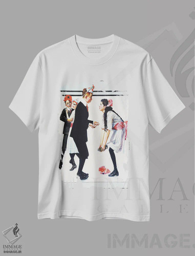 تیشرت سفید طرح دار کودکان در حال رقص در مهمانی، هنر فاخر کلاسیک اثر نورمن راکول | فروشگاه ایماژ