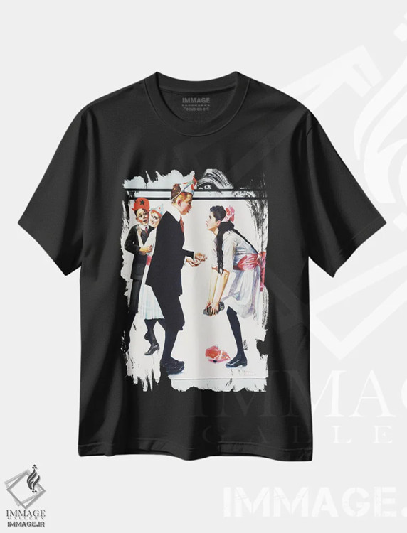 تیشرت مشکی طرح دار کودکان در حال رقص در مهمانی، هنر فاخر کلاسیک اثر نورمن راکول | immage.ir
