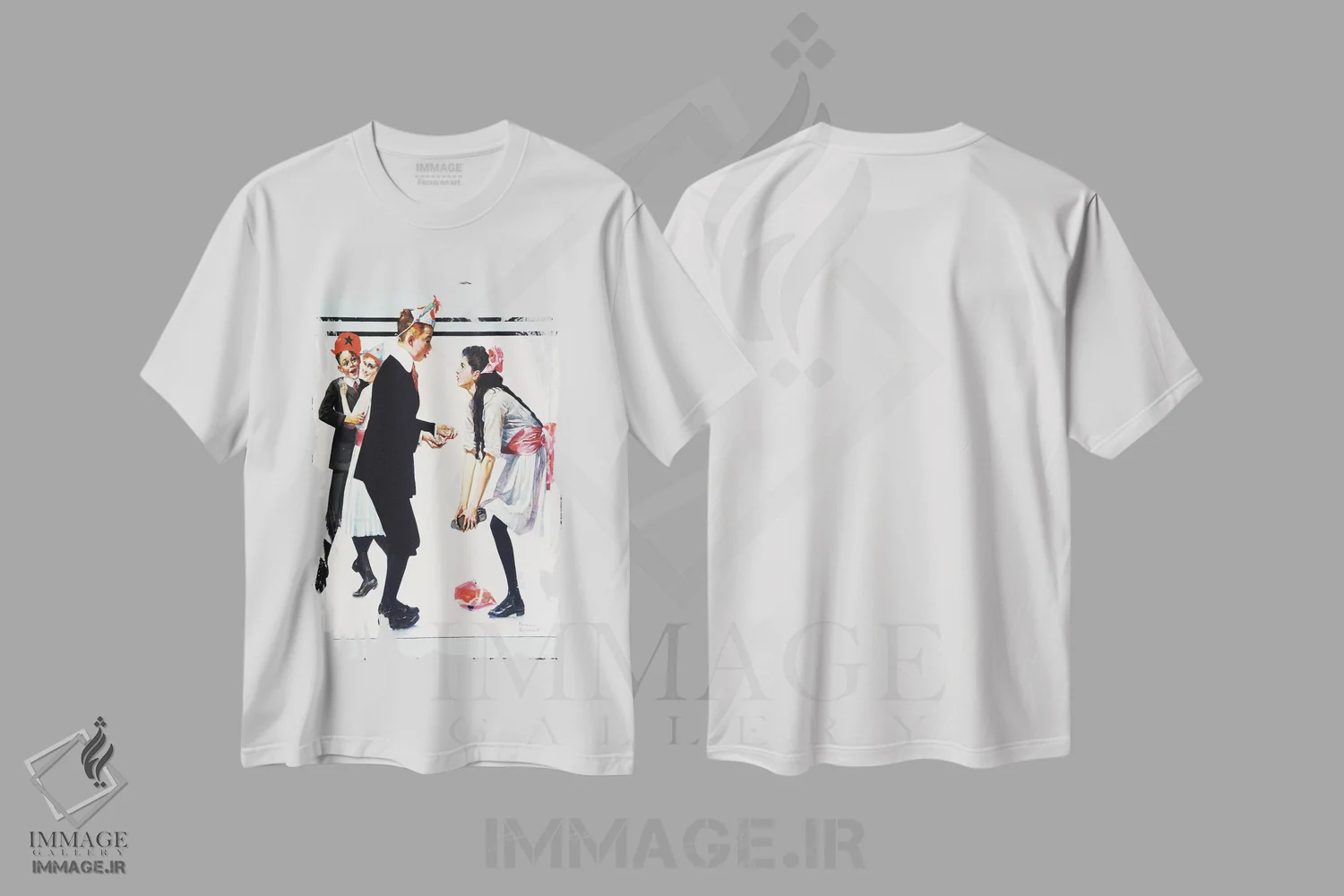 تیشرت سفید طرح دار کودکان در حال رقص در مهمانی، هنر فاخر کلاسیک اثر نورمن راکول | فروشگاه ایماژ