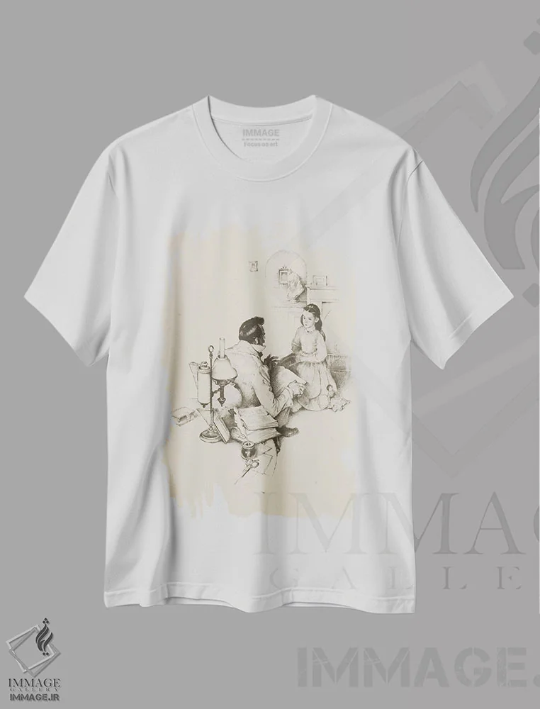 تیشرت سفید طرح دار معلم سرخانه، هنر فاخر کلاسیک اثر نورمن راکول | immage.ir