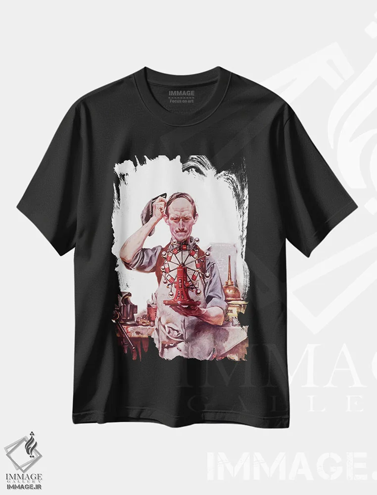 تیشرت مشکی طرح دار حرکت دائمی، هنر فاخر کلاسیک اثر نورمن راکول | فروشگاه ایماژ