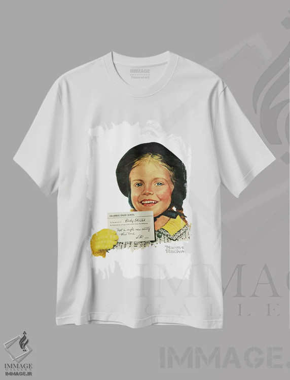 تیشرت سفید طرح دار پرترهٔ بکی اولمستد، هنر فاخر کلاسیک اثر نورمن راکول | فروشگاه ایماژ