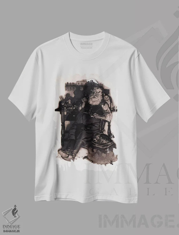 تیشرت سفید طرح دار بابانوئل با کوکاکولا، هنر فاخر کلاسیک اثر نورمن راکول | immage.ir