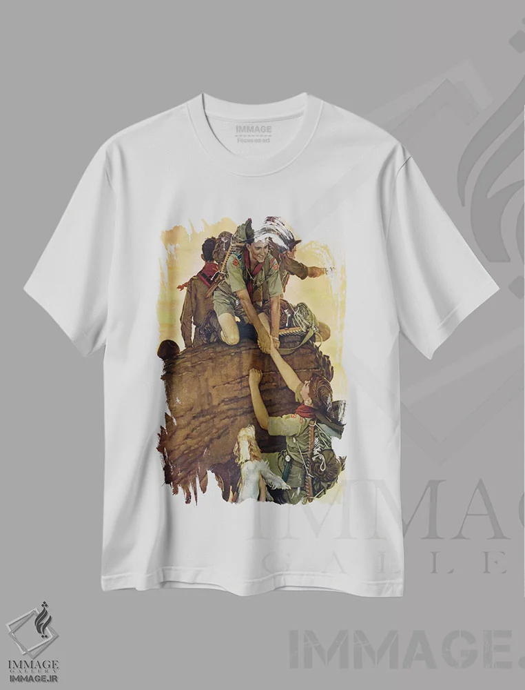 تیشرت سفید طرح دار همگی با هم، دکور آمریکایی اثر نورمن راکول | immage.ir