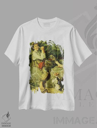 تیشرت سفید طرح دار تازه از چاه، هنر فاخر کلاسیک اثر نورمن راکول | فروشگاه ایماژ