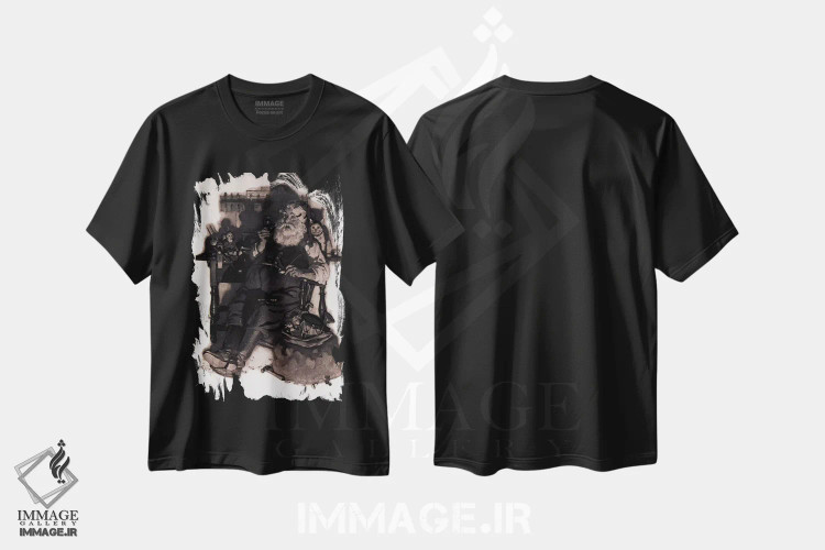 تیشرت مشکی طرح دار بابانوئل با کوکاکولا، هنر فاخر کلاسیک اثر نورمن راکول | فروشگاه ایماژ