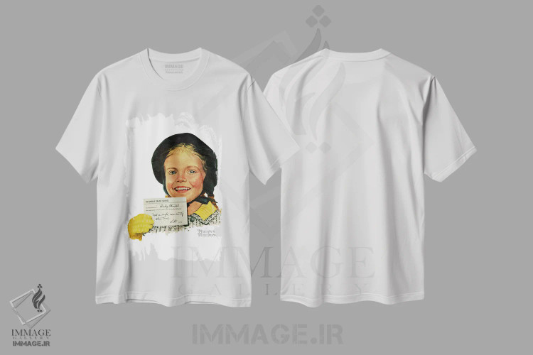 تیشرت سفید طرح دار پرترهٔ بکی اولمستد، هنر فاخر کلاسیک اثر نورمن راکول | فروشگاه ایماژ