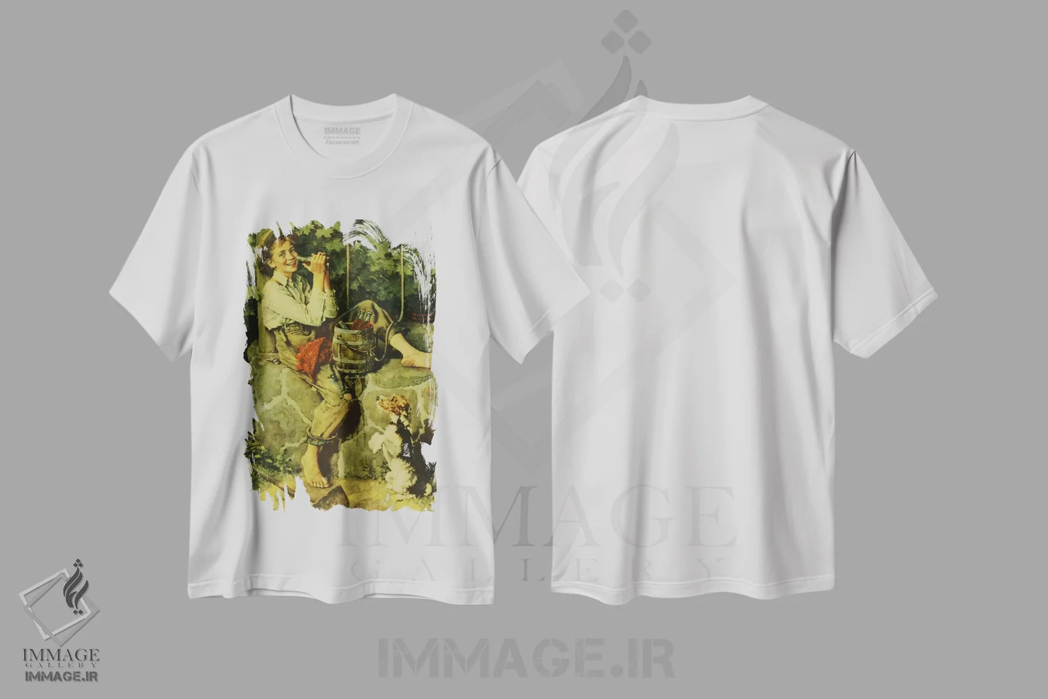 تیشرت سفید طرح دار تازه از چاه، هنر فاخر کلاسیک اثر نورمن راکول | فروشگاه ایماژ