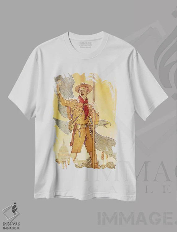 تیشرت سفید طرح دار رهسپار واشنگتن، دکور آمریکایی اثر نورمن راکول | immage.ir