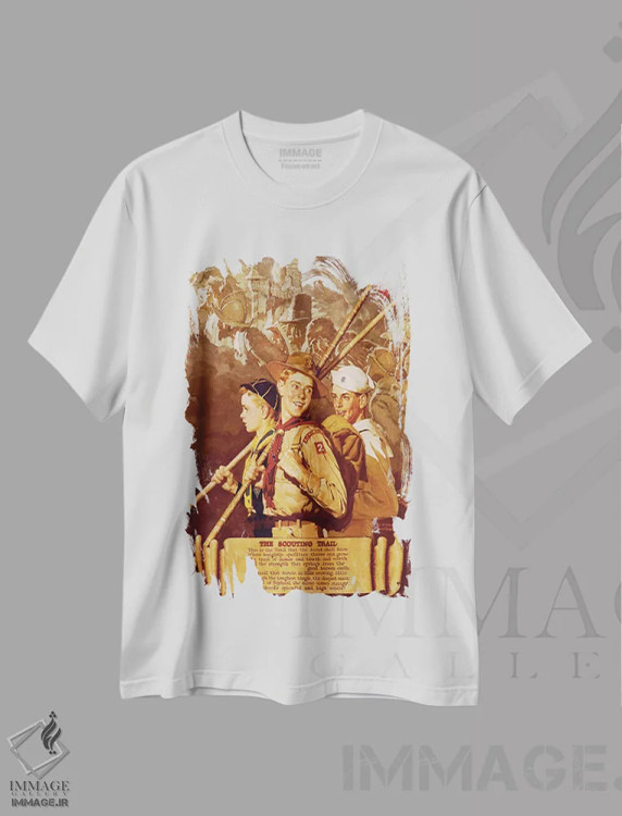 تیشرت سفید طرح دار مسیر پیش آهنگی، دکور آمریکایی اثر نورمن راکول | immage.ir