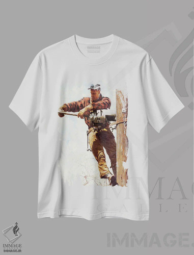 تیشرت سفید طرح دار نیروکار خطوط برق، هنر فاخر کلاسیک اثر نورمن راکول | فروشگاه ایماژ