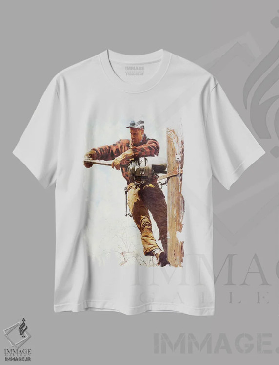 تیشرت سفید طرح دار نیروکار خطوط برق، هنر فاخر کلاسیک اثر نورمن راکول | فروشگاه ایماژ