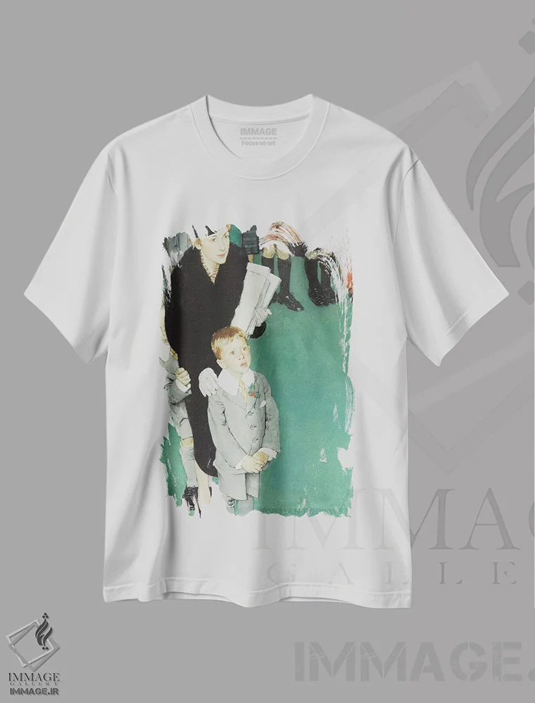 تیشرت سفید طرح دار تنها تماشاچی، هنر فاخر کلاسیک اثر نورمن راکول | immage.ir
