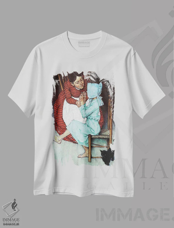 تیشرت سفید طرح دار هاک فین نخ کردن سوزن، هنر فاخر کلاسیک اثر نورمن راکول | فروشگاه ایماژ