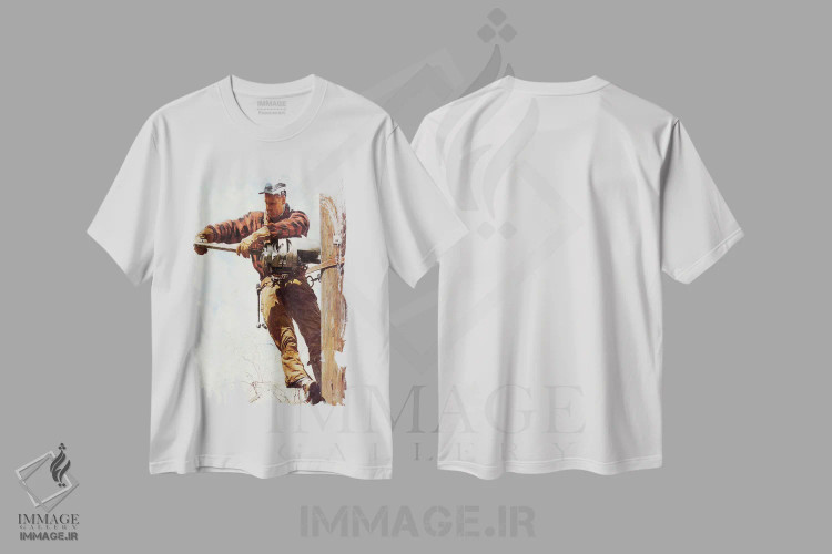 تیشرت سفید طرح دار نیروکار خطوط برق، هنر فاخر کلاسیک اثر نورمن راکول | فروشگاه ایماژ