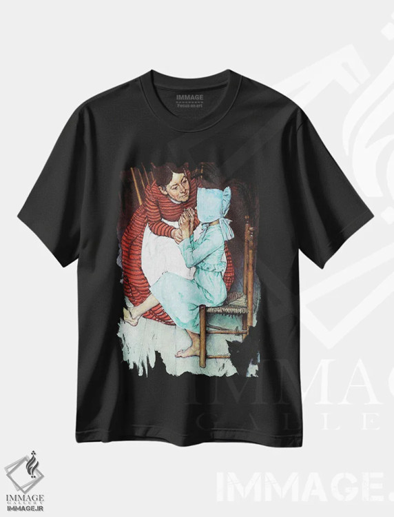 تیشرت مشکی طرح دار هاک فین نخ کردن سوزن، هنر فاخر کلاسیک اثر نورمن راکول | immage.ir