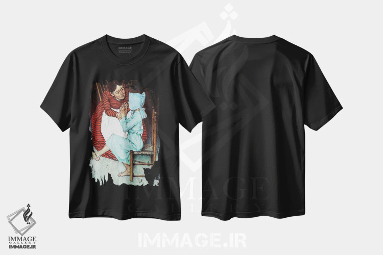 تیشرت مشکی طرح دار هاک فین نخ کردن سوزن، هنر فاخر کلاسیک اثر نورمن راکول | immage.ir
