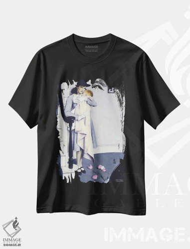 تیشرت مشکی طرح دار سرخ مو، هنر فاخر کلاسیک اثر نورمن راکول | فروشگاه ایماژ