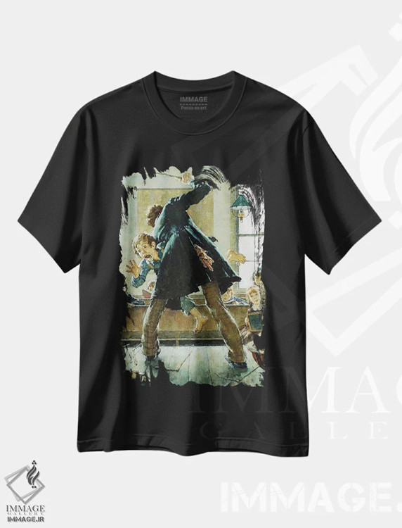 تیشرت مشکی طرح دار معلم مدرسه در حال تنبیه تام سایر، هنر فاخر کلاسیک اثر نورمن راکول | immage.ir