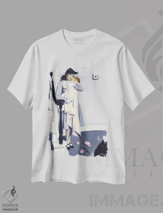 تیشرت سفید طرح دار سرخ مو، هنر فاخر کلاسیک اثر نورمن راکول | immage.ir