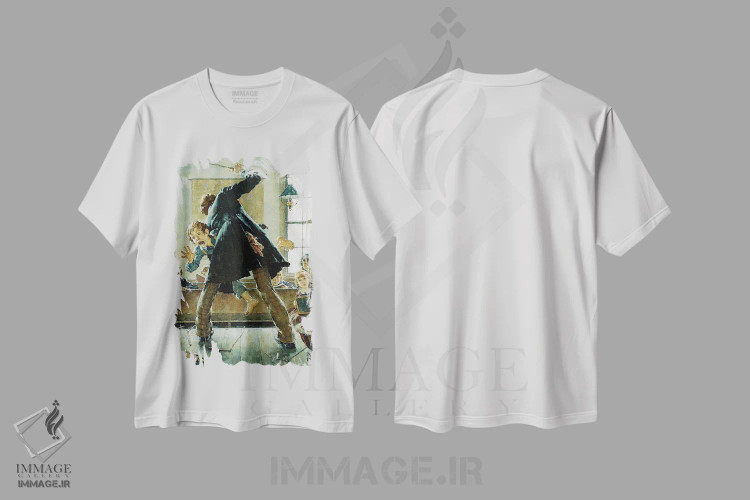 تیشرت سفید طرح دار معلم مدرسه در حال تنبیه تام سایر، هنر فاخر کلاسیک اثر نورمن راکول | فروشگاه ایماژ