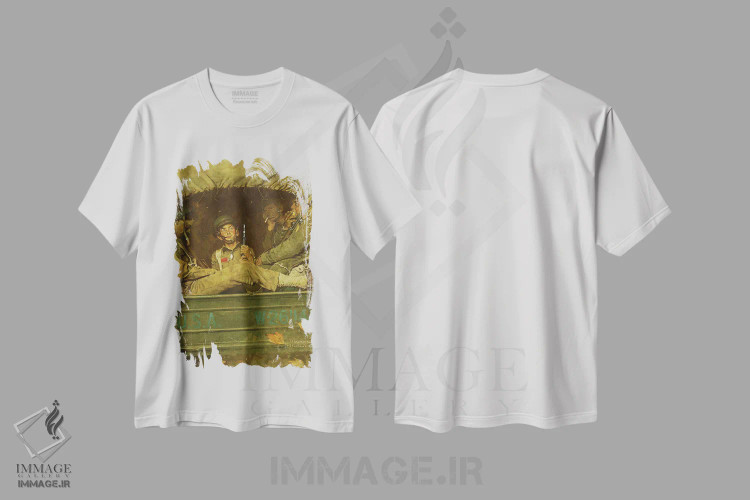 تیشرت سفید طرح دار ویلی گیلیس در کاروان، هنر فاخر کلاسیک اثر نورمن راکول | فروشگاه ایماژ