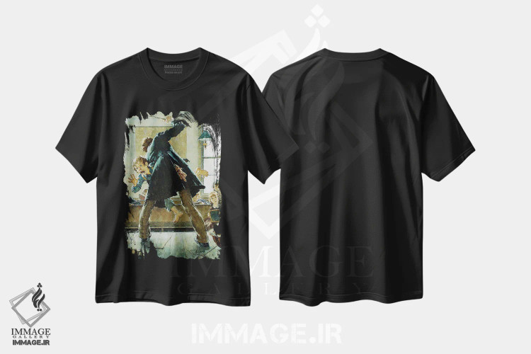 تیشرت مشکی طرح دار معلم مدرسه در حال تنبیه تام سایر، هنر فاخر کلاسیک اثر نورمن راکول | immage.ir