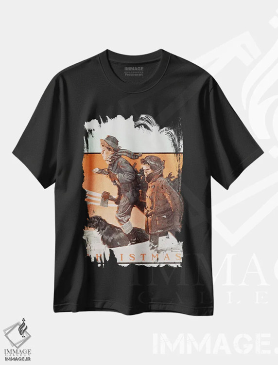 تیشرت مشکی طرح دار کریسمس، هنر فاخر کلاسیک اثر نورمن راکول | فروشگاه ایماژ