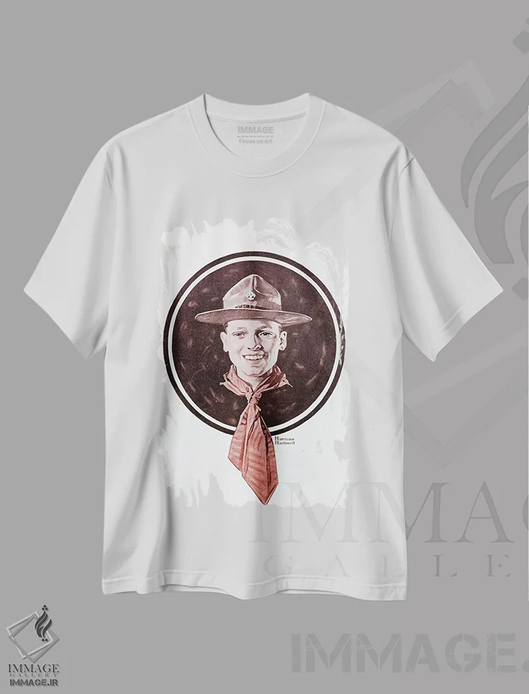 تیشرت سفید طرح دار سر یک پیش آهنگ پسر، دکور آمریکایی اثر نورمن راکول | immage.ir
