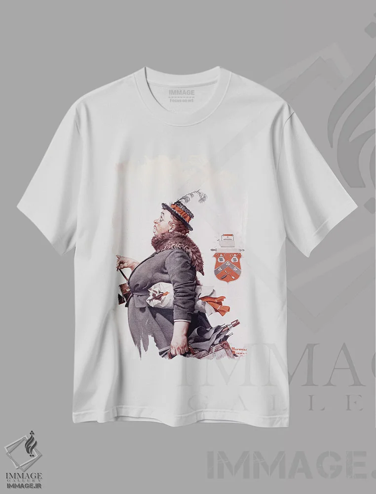 تیشرت سفید طرح دار کلفت در حال رفتن، هنر فاخر کلاسیک اثر نورمن راکول | فروشگاه ایماژ