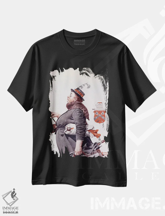 تیشرت مشکی طرح دار کلفت در حال رفتن، هنر فاخر کلاسیک اثر نورمن راکول | immage.ir