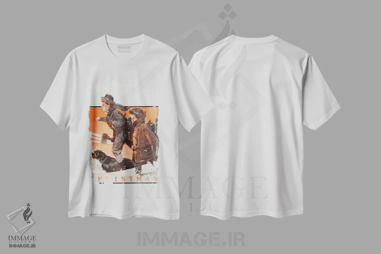 تیشرت سفید طرح دار کریسمس، هنر فاخر کلاسیک اثر نورمن راکول | immage.ir