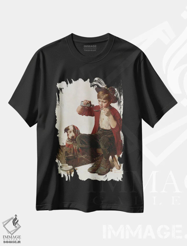 تیشرت مشکی طرح دار توله سگ بیمار، هنر فاخر کلاسیک اثر نورمن راکول | فروشگاه ایماژ