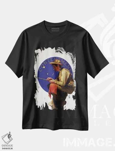 تیشرت مشکی طرح دار مردی در حال ماهیگیری، هنر فاخر کلاسیک اثر نورمن راکول | فروشگاه ایماژ