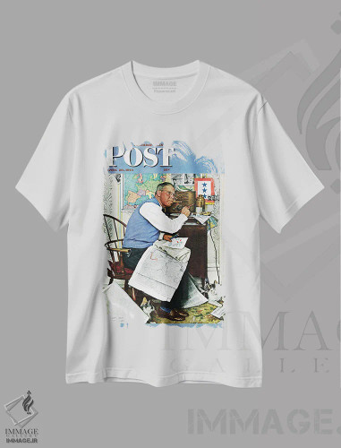 تیشرت سفید طرح دار ژنرال روی صندلی راحتی، هنر فاخر کلاسیک اثر نورمن راکول | فروشگاه ایماژ