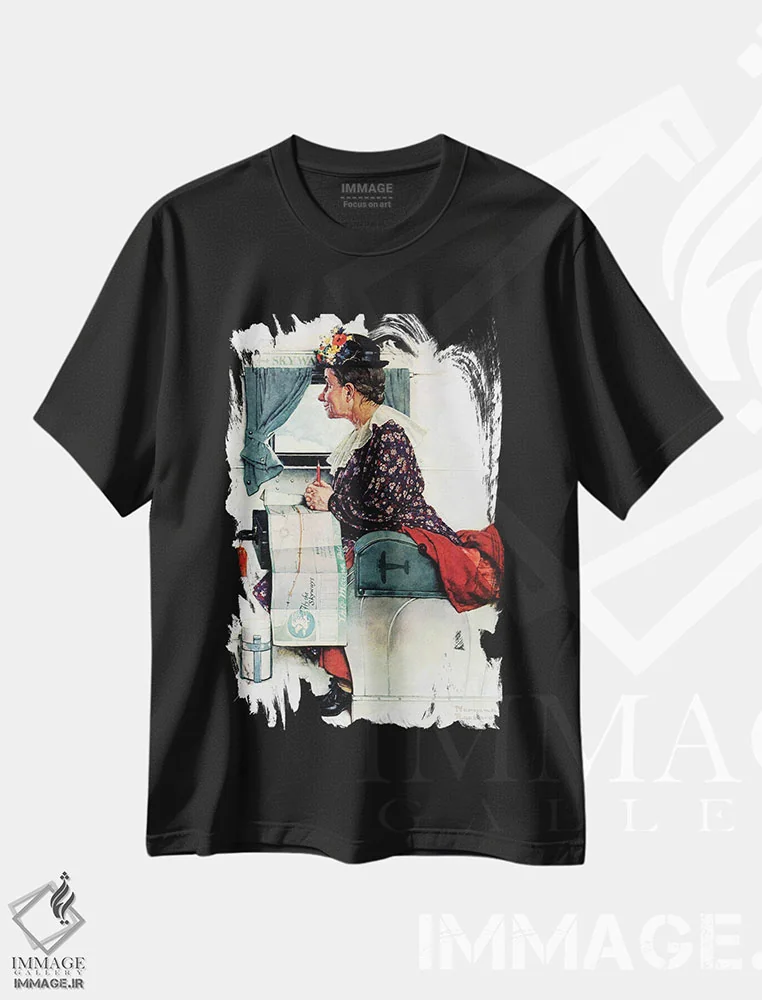 تیشرت مشکی طرح دار سفر هوایی، هنر فاخر کلاسیک اثر نورمن راکول | فروشگاه ایماژ