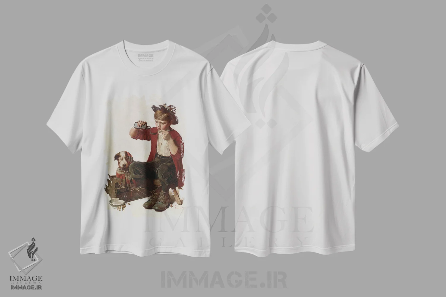 تیشرت سفید طرح دار توله سگ بیمار، هنر فاخر کلاسیک اثر نورمن راکول | immage.ir