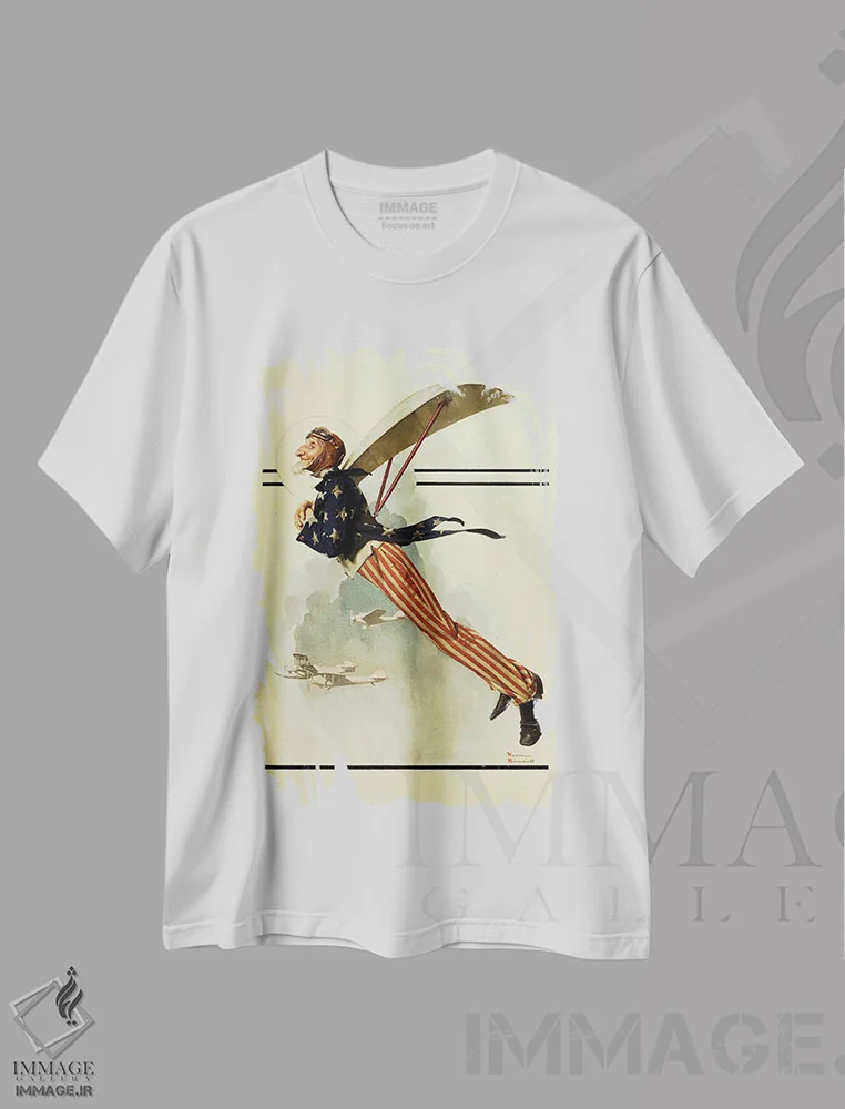 تیشرت سفید طرح دار عمو سام پرنده، هنر فاخر کلاسیک اثر نورمن راکول | immage.ir