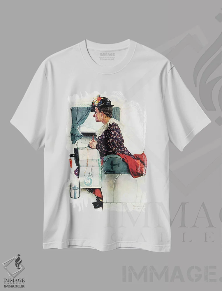 تیشرت سفید طرح دار سفر هوایی، هنر فاخر کلاسیک اثر نورمن راکول | immage.ir