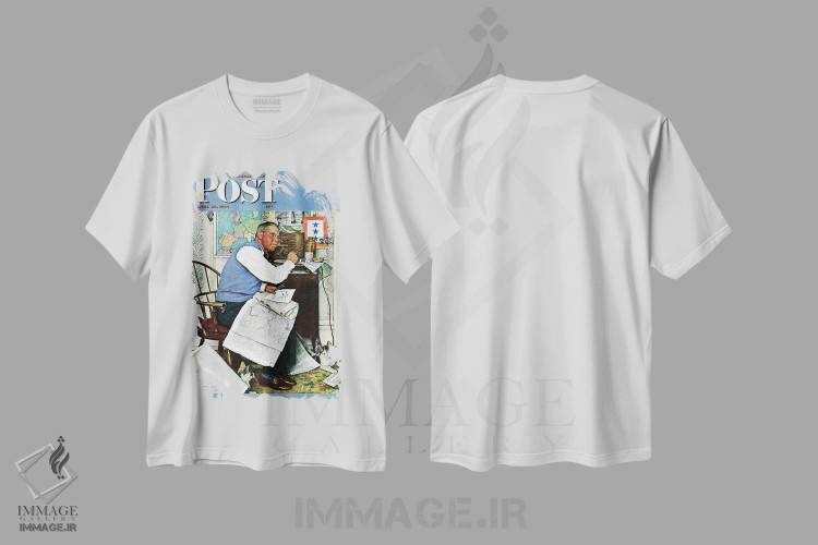 تیشرت سفید طرح دار ژنرال روی صندلی راحتی، هنر فاخر کلاسیک اثر نورمن راکول | فروشگاه ایماژ