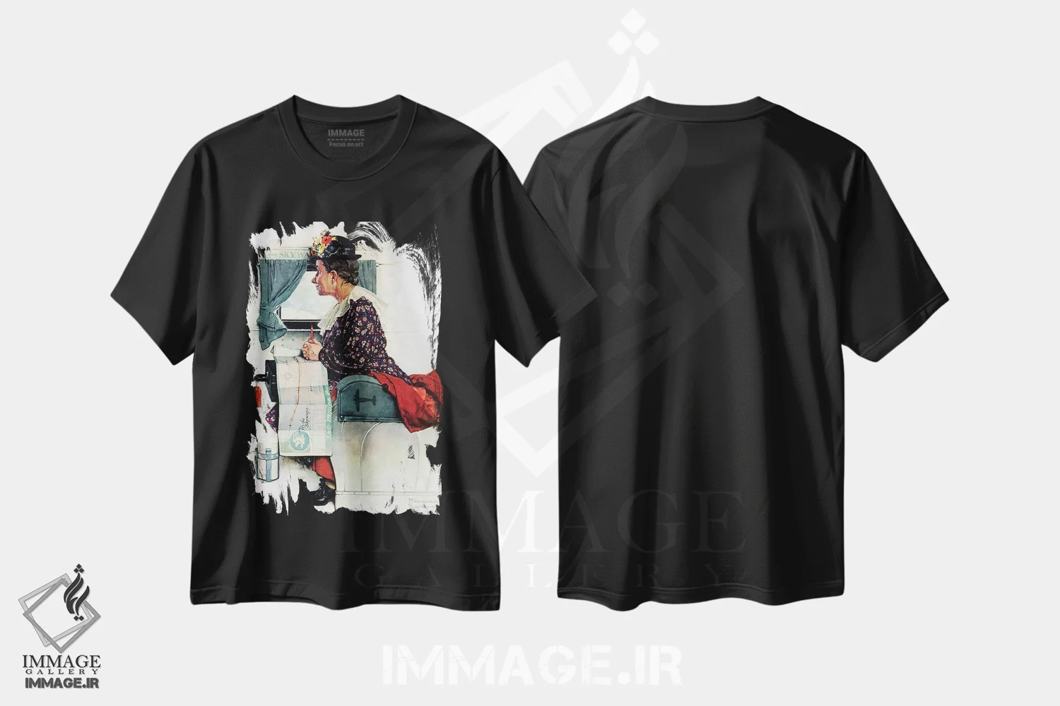 تیشرت مشکی طرح دار سفر هوایی، هنر فاخر کلاسیک اثر نورمن راکول | فروشگاه ایماژ