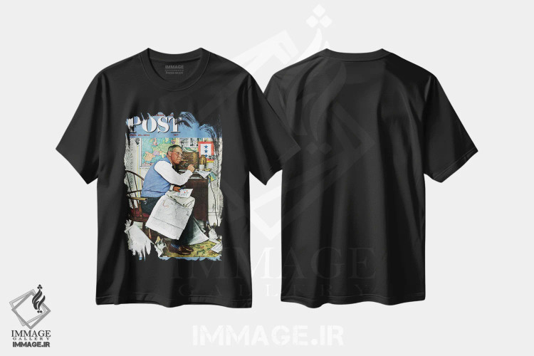 تیشرت مشکی طرح دار ژنرال روی صندلی راحتی، هنر فاخر کلاسیک اثر نورمن راکول | immage.ir