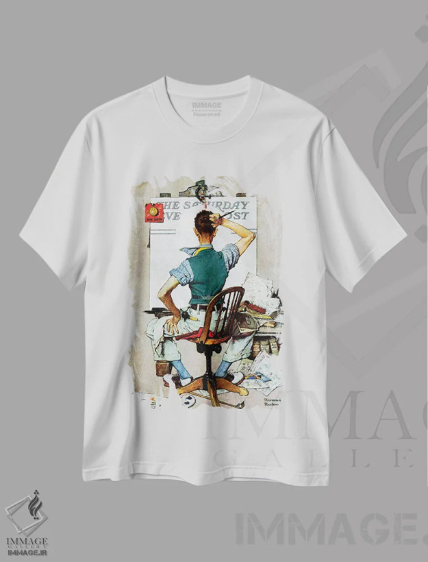 تیشرت سفید طرح دار بوم نقاشی خالی، هنر فاخر کلاسیک اثر نورمن راکول | فروشگاه ایماژ