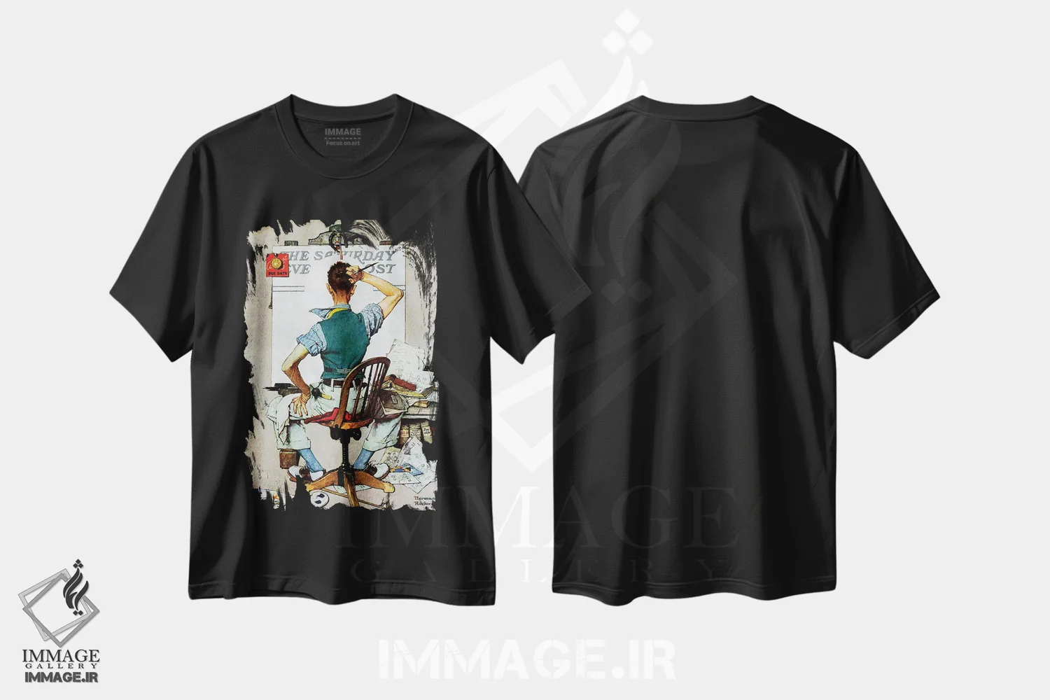 تیشرت مشکی طرح دار بوم نقاشی خالی، هنر فاخر کلاسیک اثر نورمن راکول | immage.ir