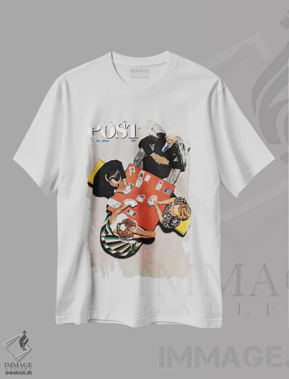 تیشرت سفید طرح دار بازی بریج، هنر فاخر کلاسیک اثر نورمن راکول | immage.ir