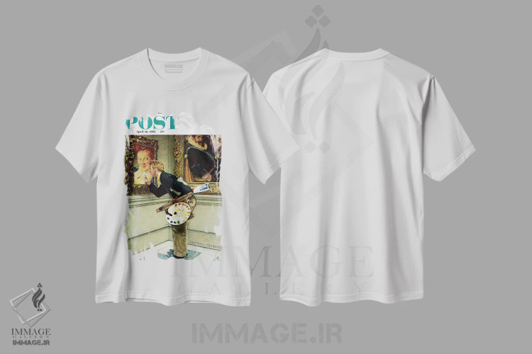 تیشرت سفید طرح دار منتقد هنری، هنر فاخر کلاسیک اثر نورمن راکول | immage.ir