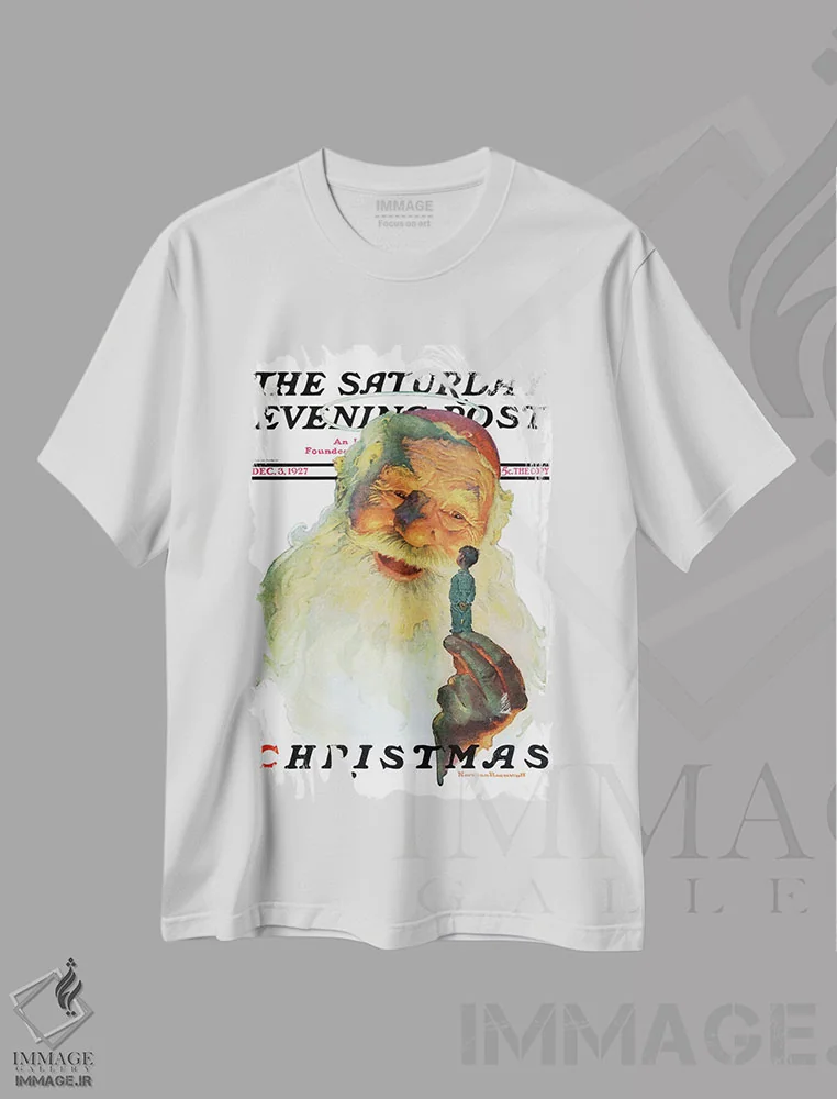 تیشرت سفید طرح دار 1927,کریسمس ۱۹۲۷، هنر فاخر کلاسیک اثر نورمن راکول | فروشگاه ایماژ