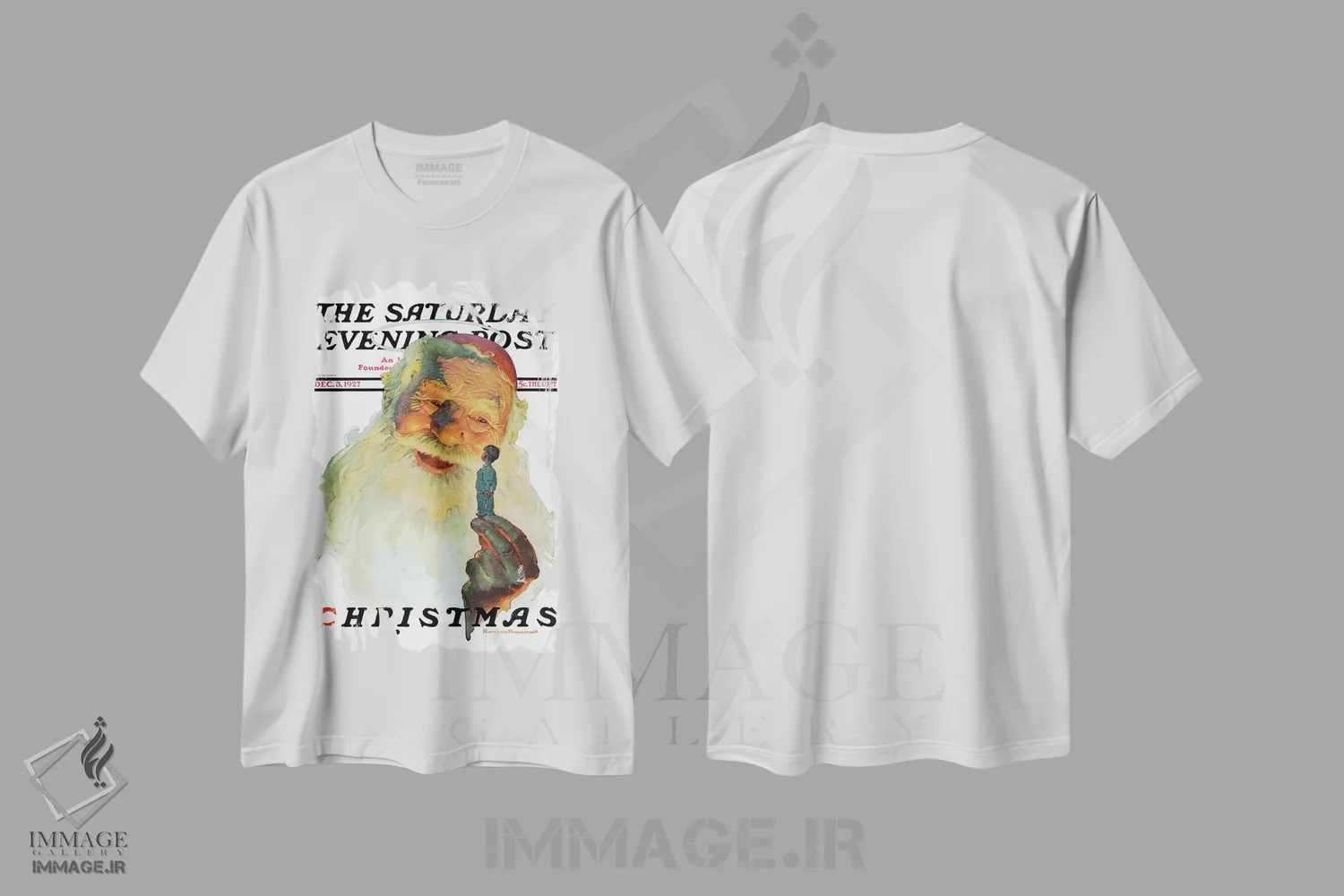 تیشرت سفید طرح دار 1927,کریسمس ۱۹۲۷، هنر فاخر کلاسیک اثر نورمن راکول | فروشگاه ایماژ